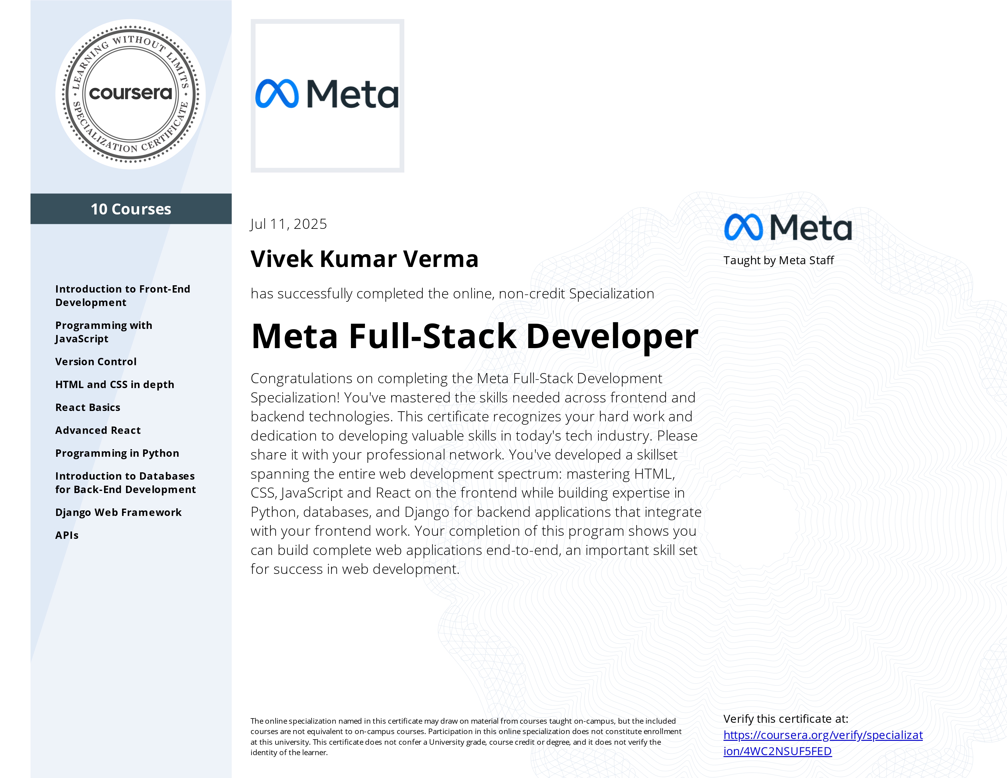 Meta Full Stack Developer Certificate